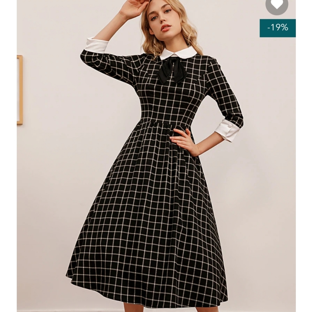 Zapaka Vintage Plaid Midi Swing Dress New